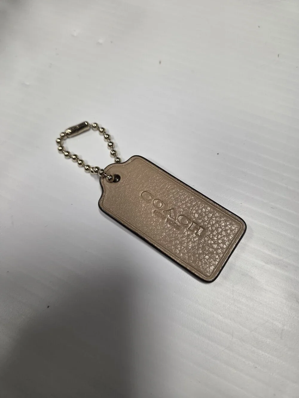 Authentic Coach Leather Replacement Hangtag | Tan Taupe Brown Logo FOB Keychain